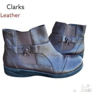 Clarks Cheyn Brown Wall Leather Ankle Boot Bootie Dress Winter Knot Shoe Women 8